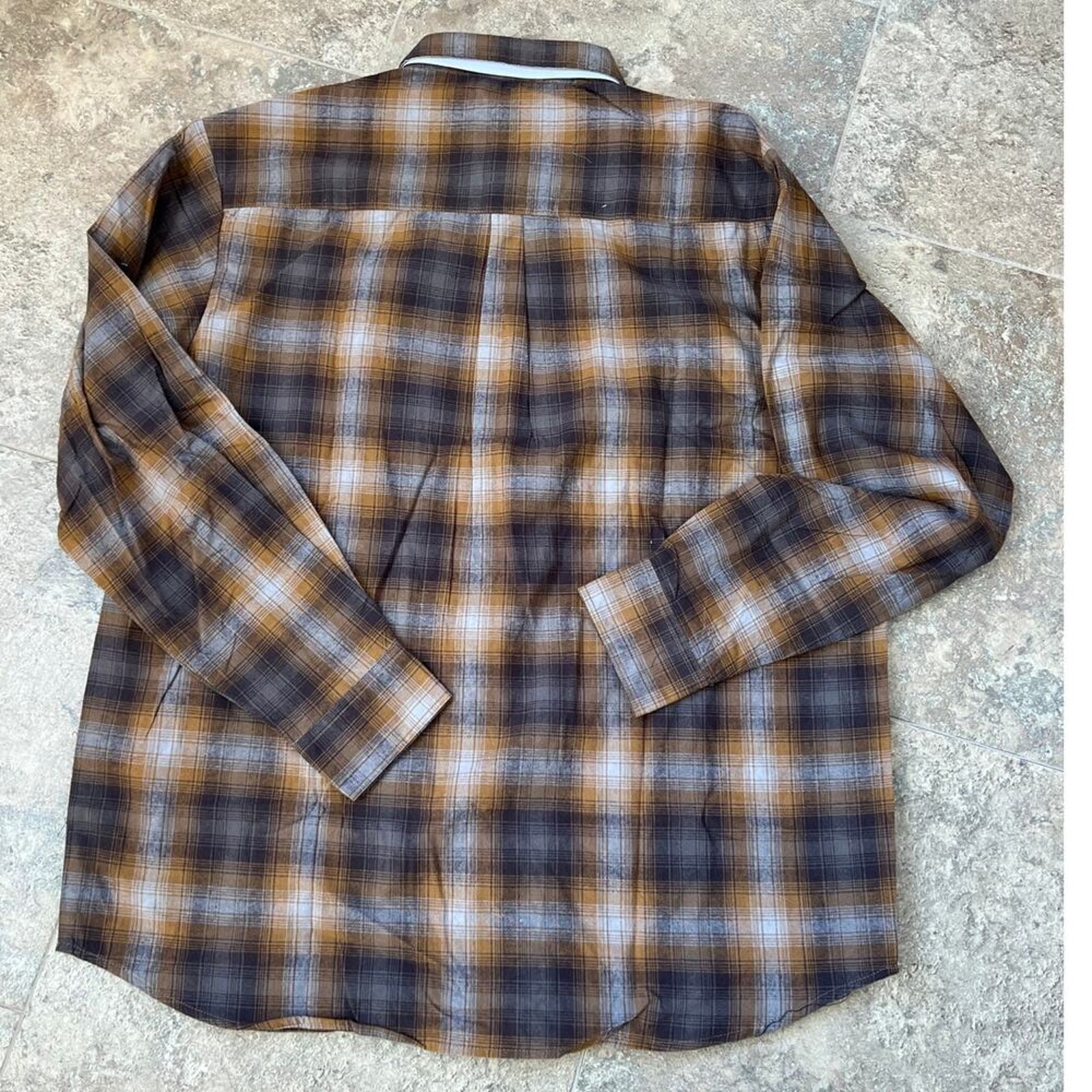 Stone Creek Brown Gray Plaid Flannel Snap Western Shirt, Men's L - Nwot — image 6 of 7